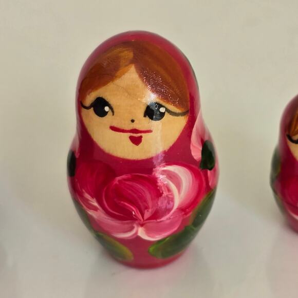 Russian Nesting Dolls Matryoshka Babushka Set of 5 Pink Gold Floral Signed Small - Picture 12 of 16